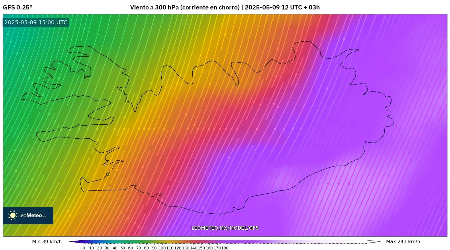 GFS - Islandia, Viento a 300 hPa (corriente en chorro) GFS - Islandia, Viento a 300 hPa (corriente en chorro)