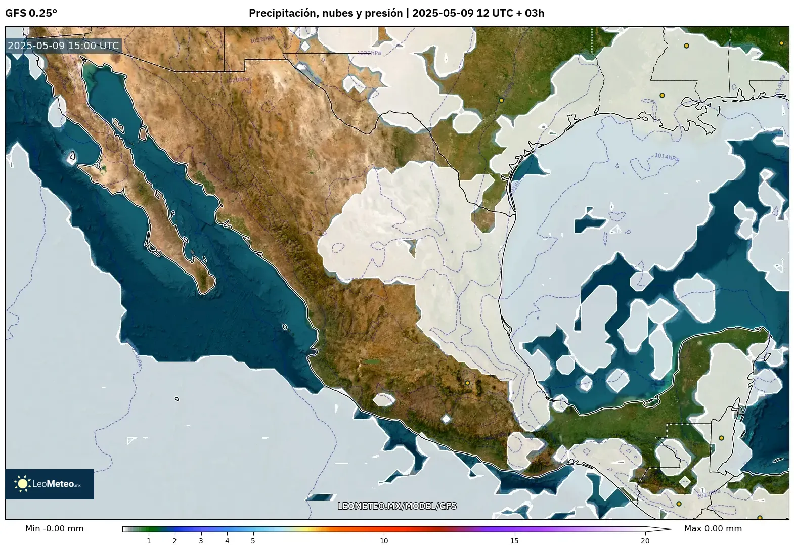 GFS - México, Precipitación, nubes y presión GFS - México, Precipitación, nubes y presión