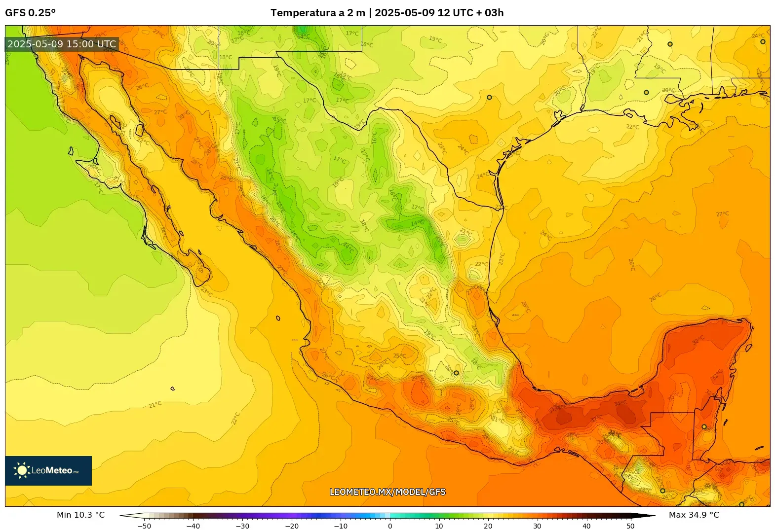 GFS - México, Temperatura a 2 m GFS - México, Temperatura a 2 m