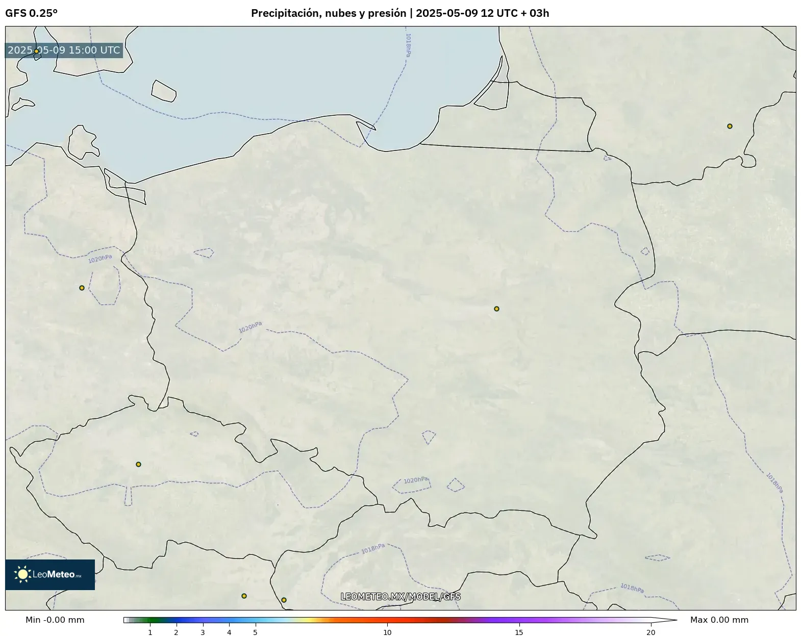 GFS - Polonia, Precipitación, nubes y presión GFS - Polonia, Precipitación, nubes y presión