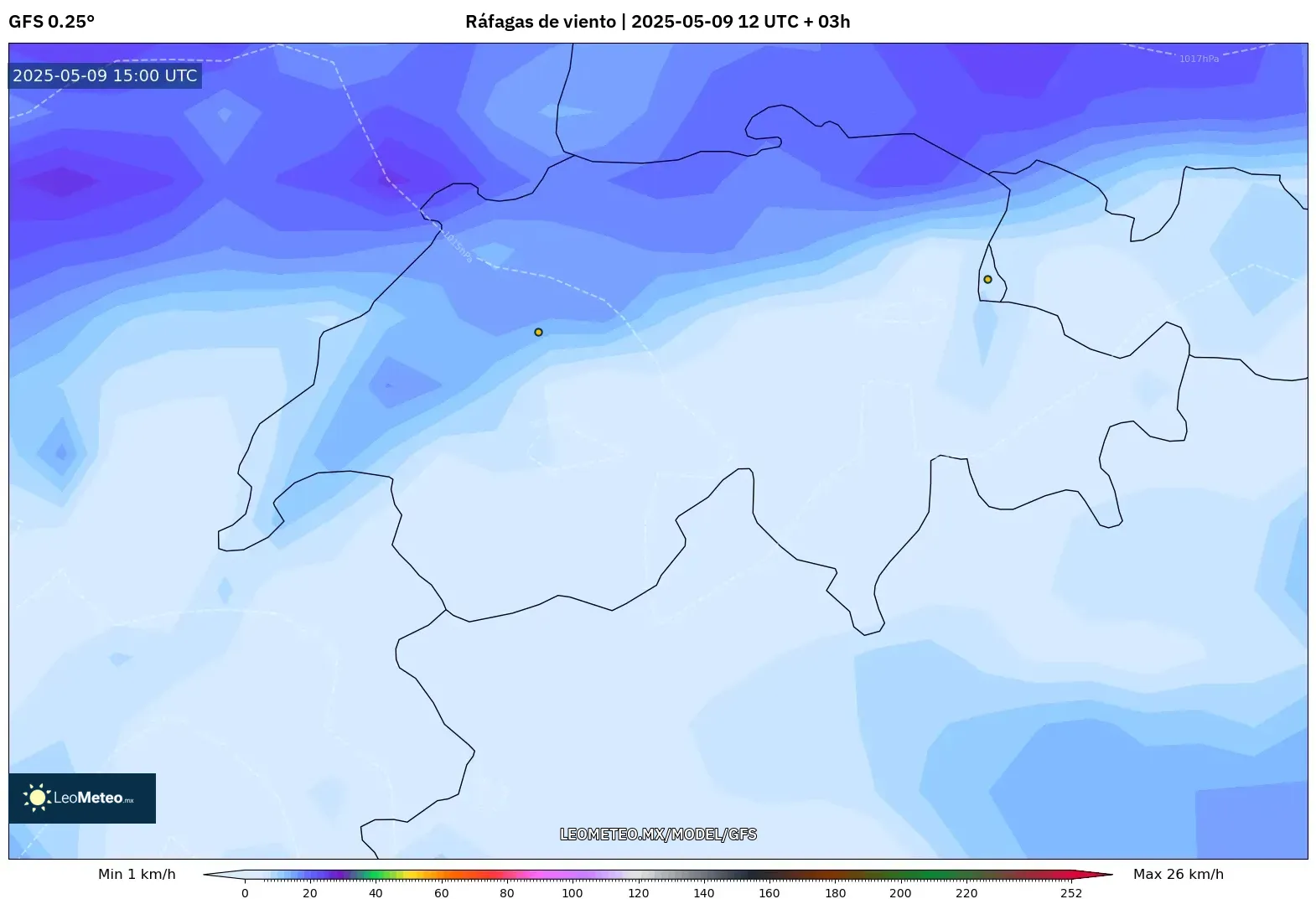 GFS - Suiza, Ráfagas de viento GFS - Suiza, Ráfagas de viento