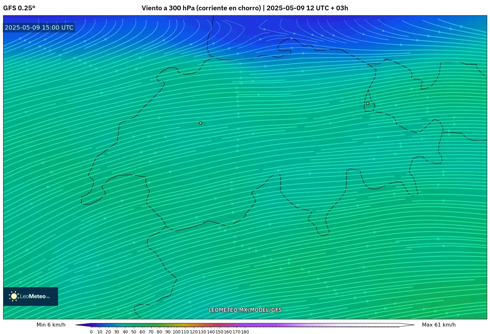 GFS - Suiza, Viento a 300 hPa (corriente en chorro) GFS - Suiza, Viento a 300 hPa (corriente en chorro)