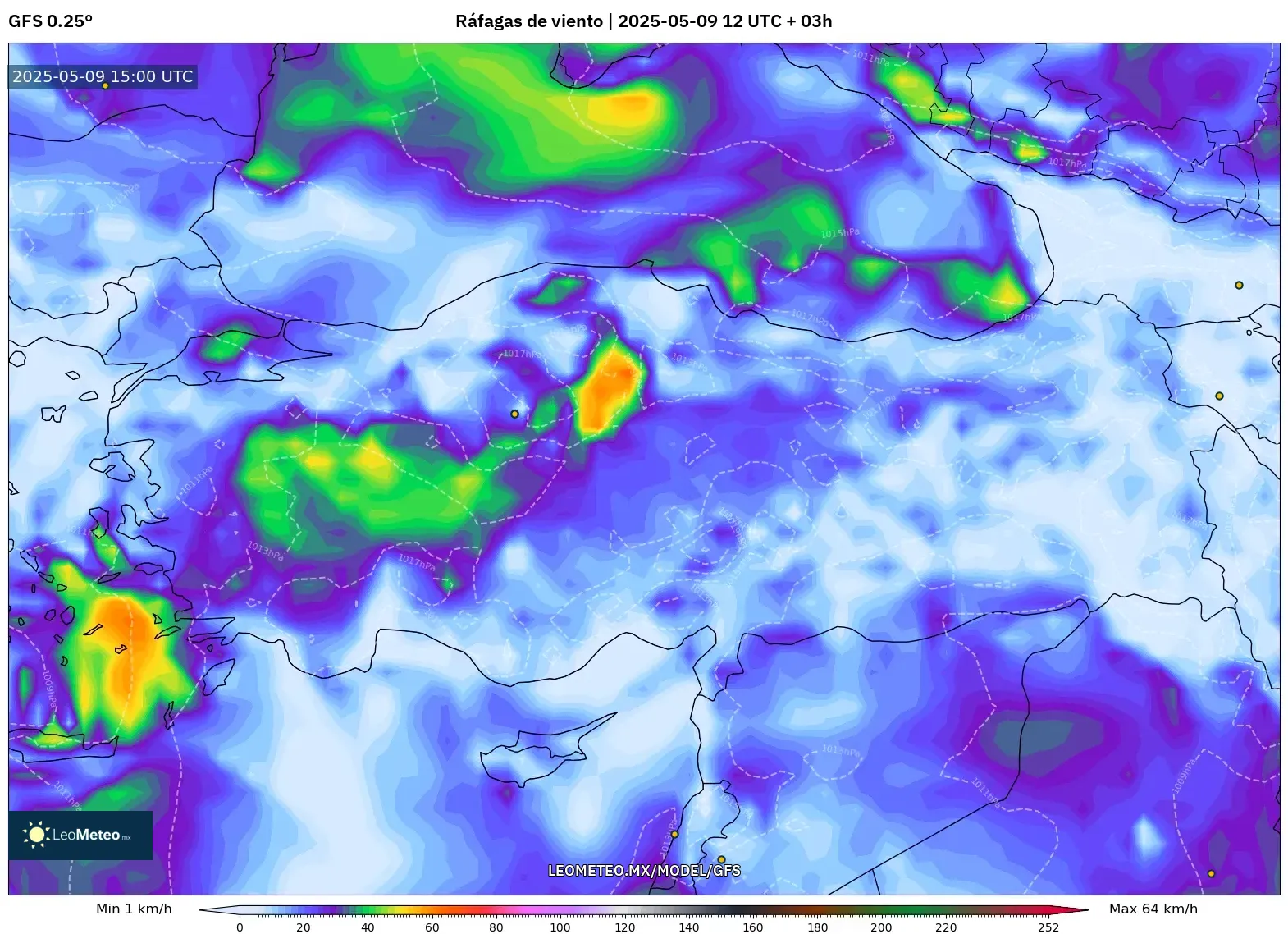 GFS - Turquía, Ráfagas de viento GFS - Turquía, Ráfagas de viento