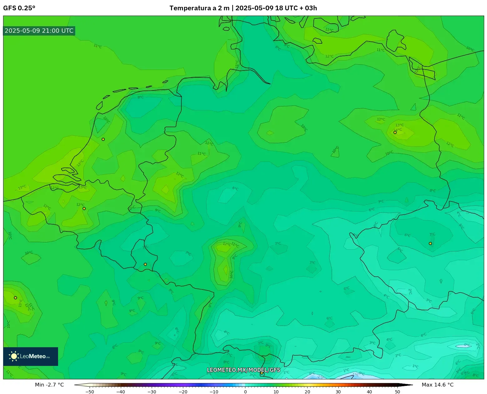 GFS - Alemania, Temperatura a 2 m GFS - Alemania, Temperatura a 2 m