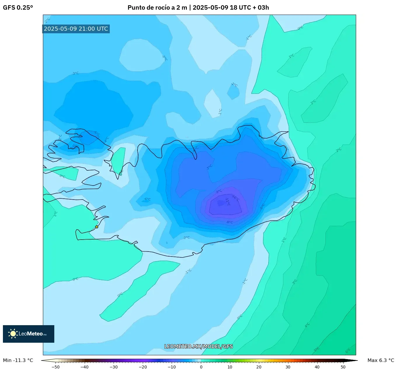 GFS - Argentina, Punto de rocío a 2 m GFS - Argentina, Punto de rocío a 2 m