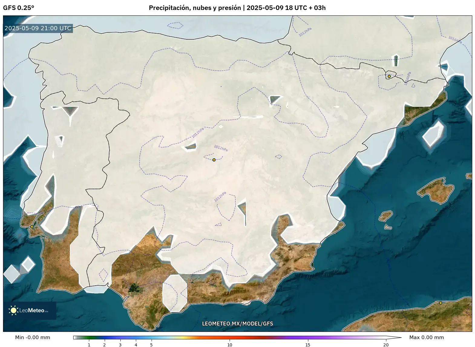 GFS - España, Precipitación, nubes y presión GFS - España, Precipitación, nubes y presión