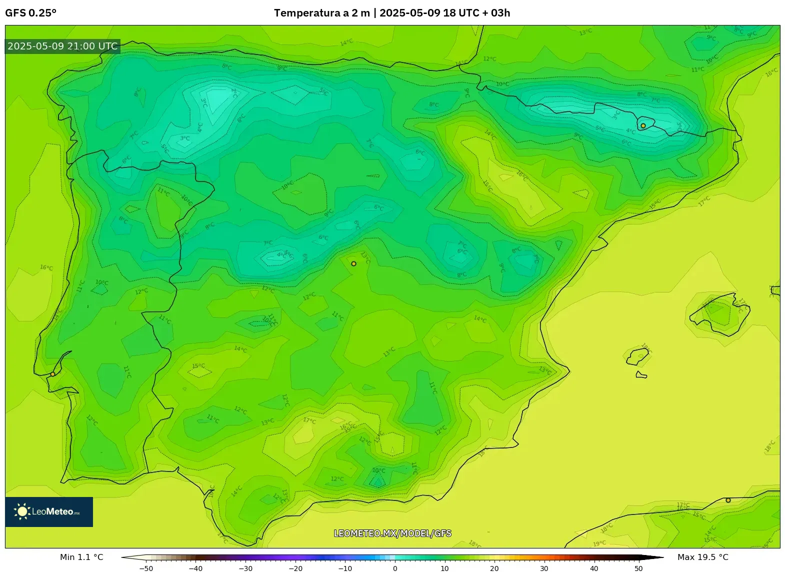 GFS - España, Temperatura a 2 m GFS - España, Temperatura a 2 m