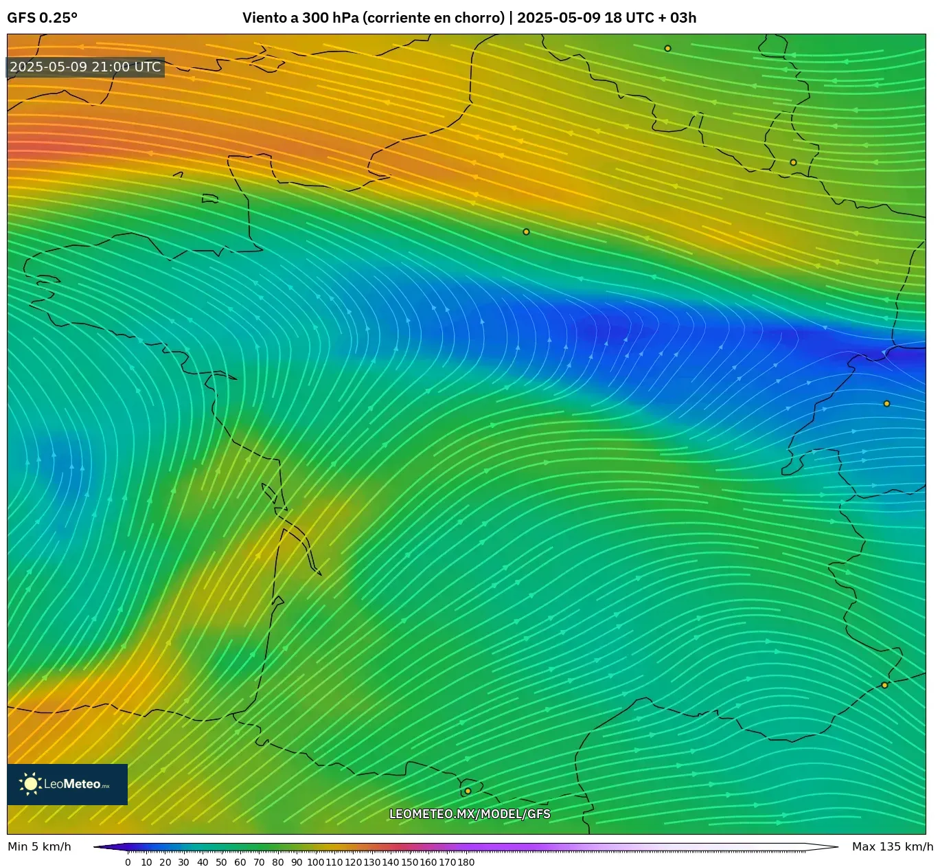 GFS - Francia, Viento a 300 hPa (corriente en chorro) GFS - Francia, Viento a 300 hPa (corriente en chorro)
