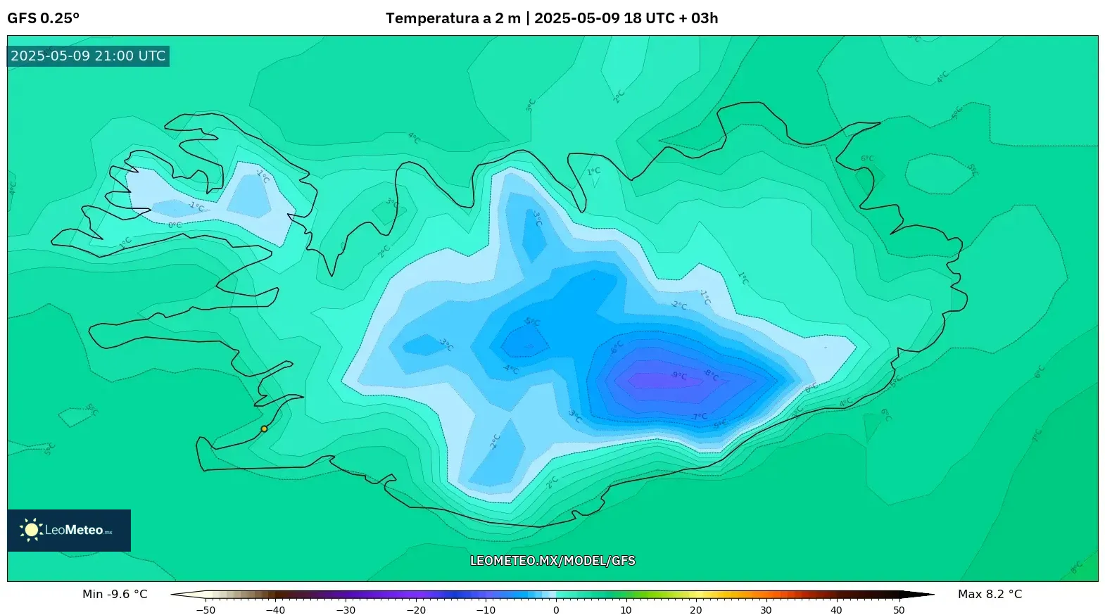 GFS - Islandia, Temperatura a 2 m GFS - Islandia, Temperatura a 2 m