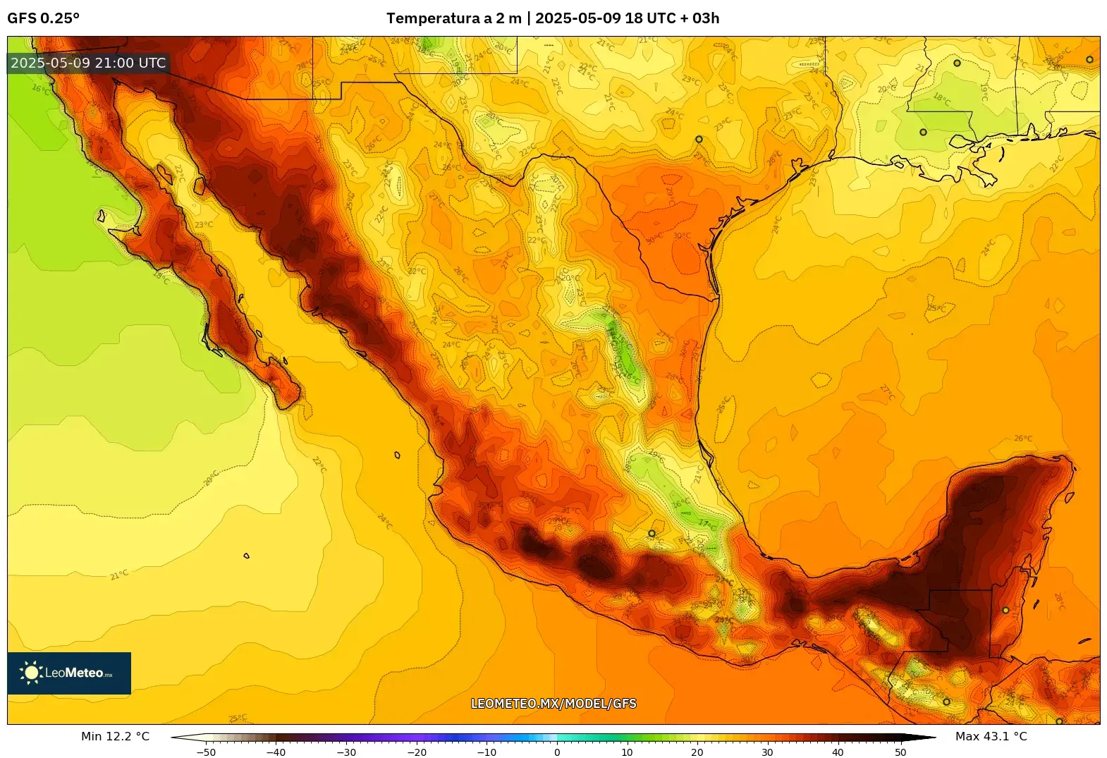 GFS - México, Temperatura a 2 m GFS - México, Temperatura a 2 m