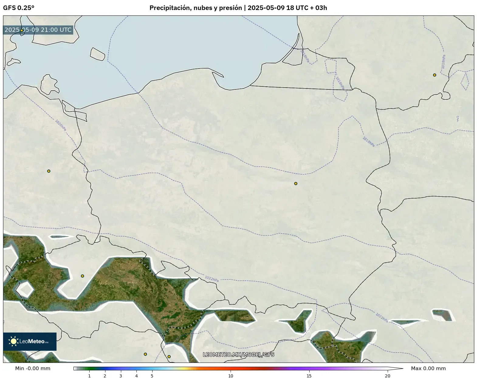 GFS - Polonia, Precipitación, nubes y presión GFS - Polonia, Precipitación, nubes y presión