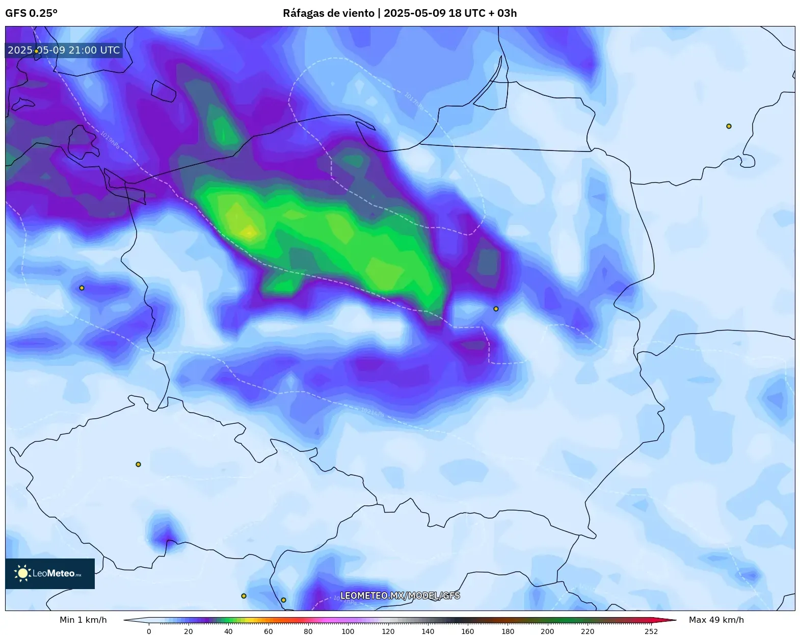 GFS - Polonia, Ráfagas de viento GFS - Polonia, Ráfagas de viento