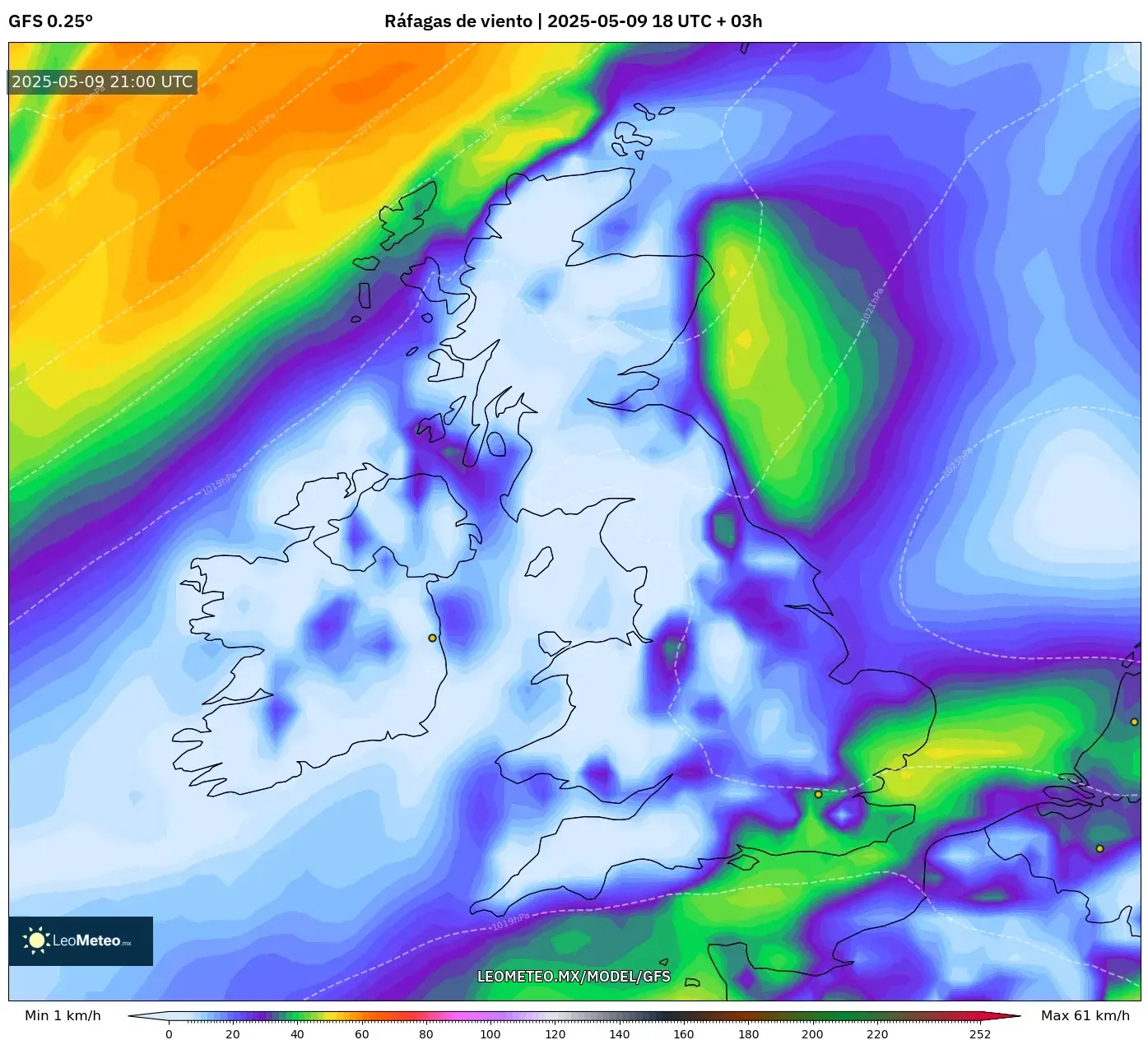 GFS - Reino Unido, Ráfagas de viento GFS - Reino Unido, Ráfagas de viento