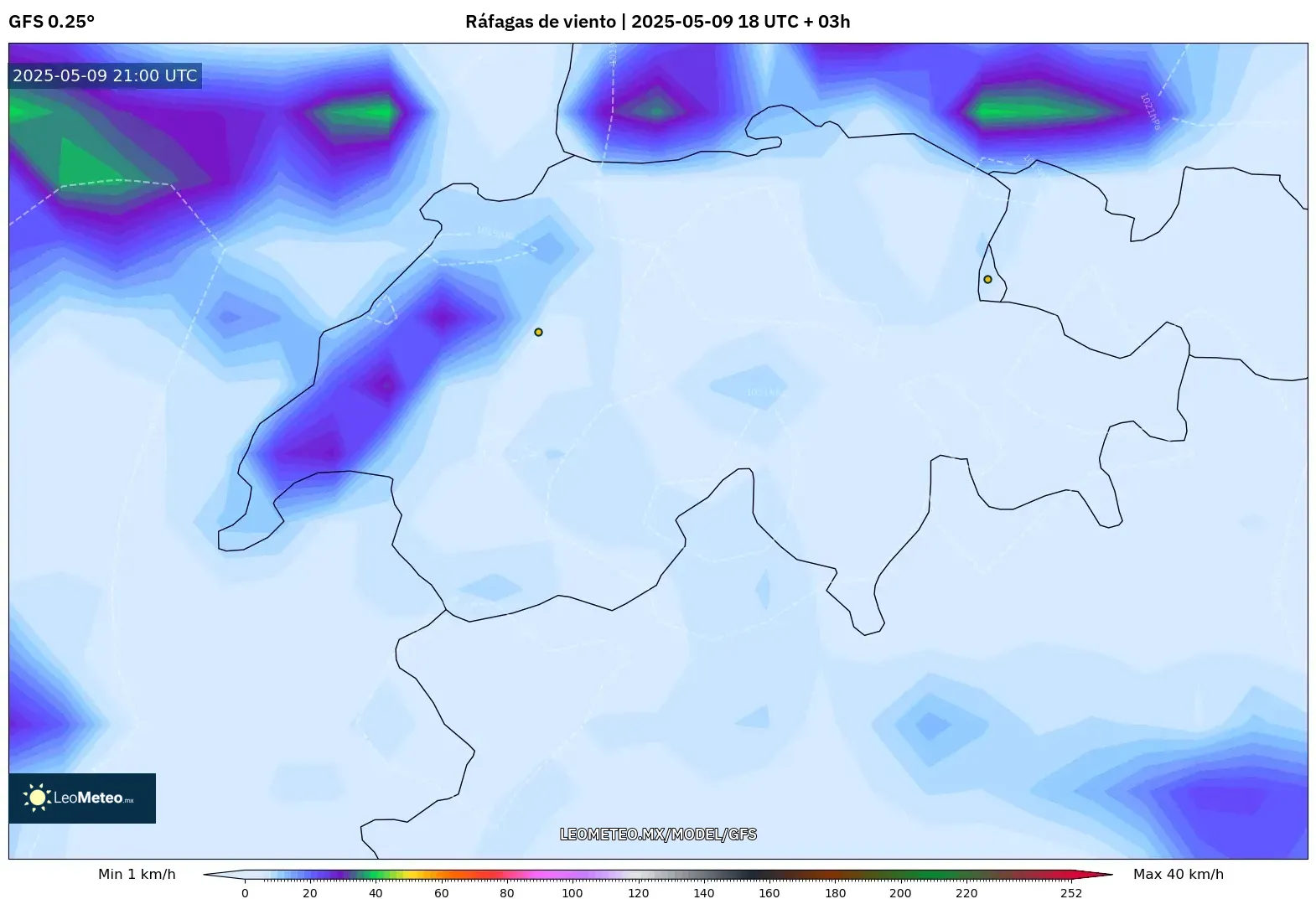 GFS - Suiza, Ráfagas de viento GFS - Suiza, Ráfagas de viento