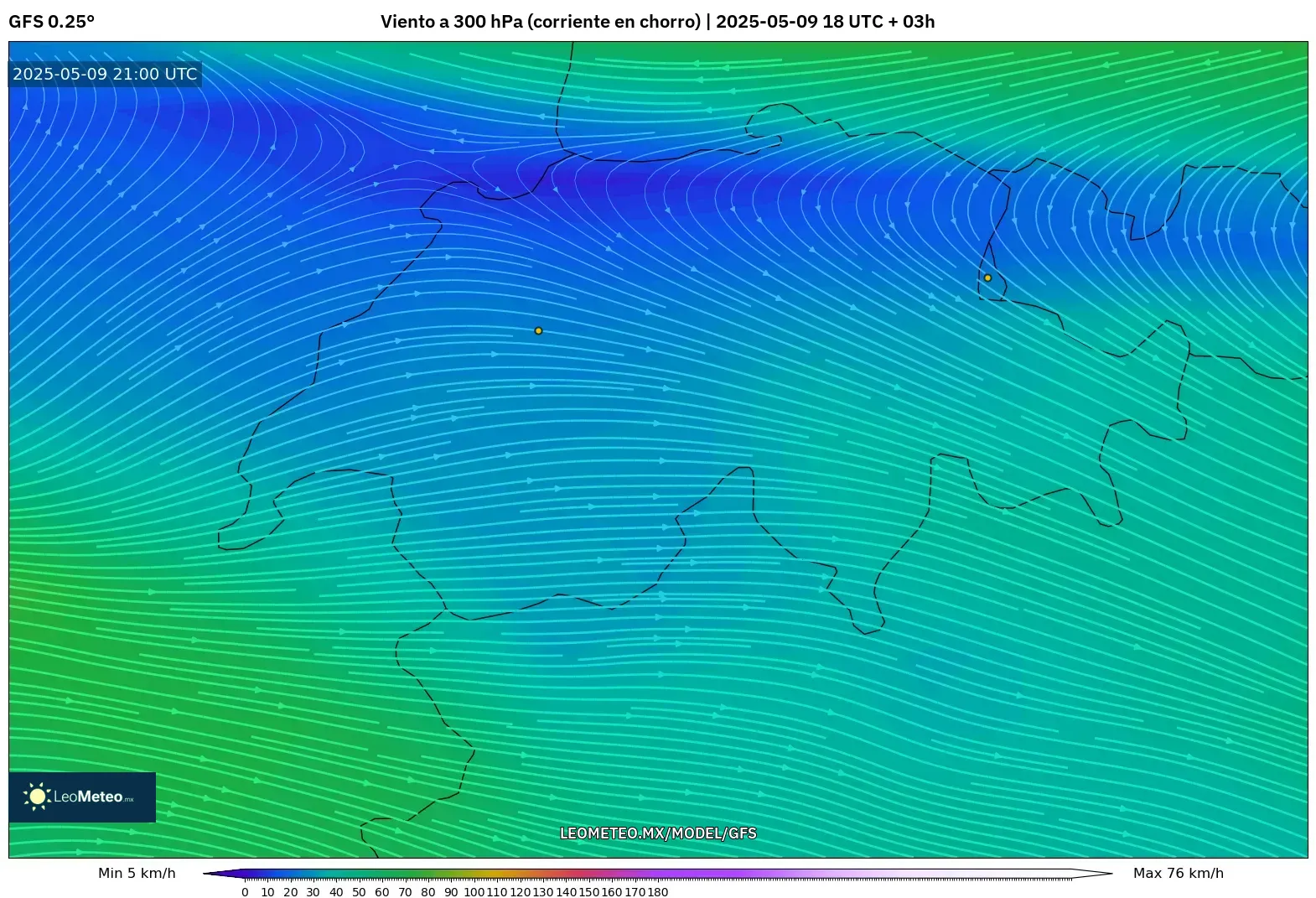 GFS - Suiza, Viento a 300 hPa (corriente en chorro) GFS - Suiza, Viento a 300 hPa (corriente en chorro)