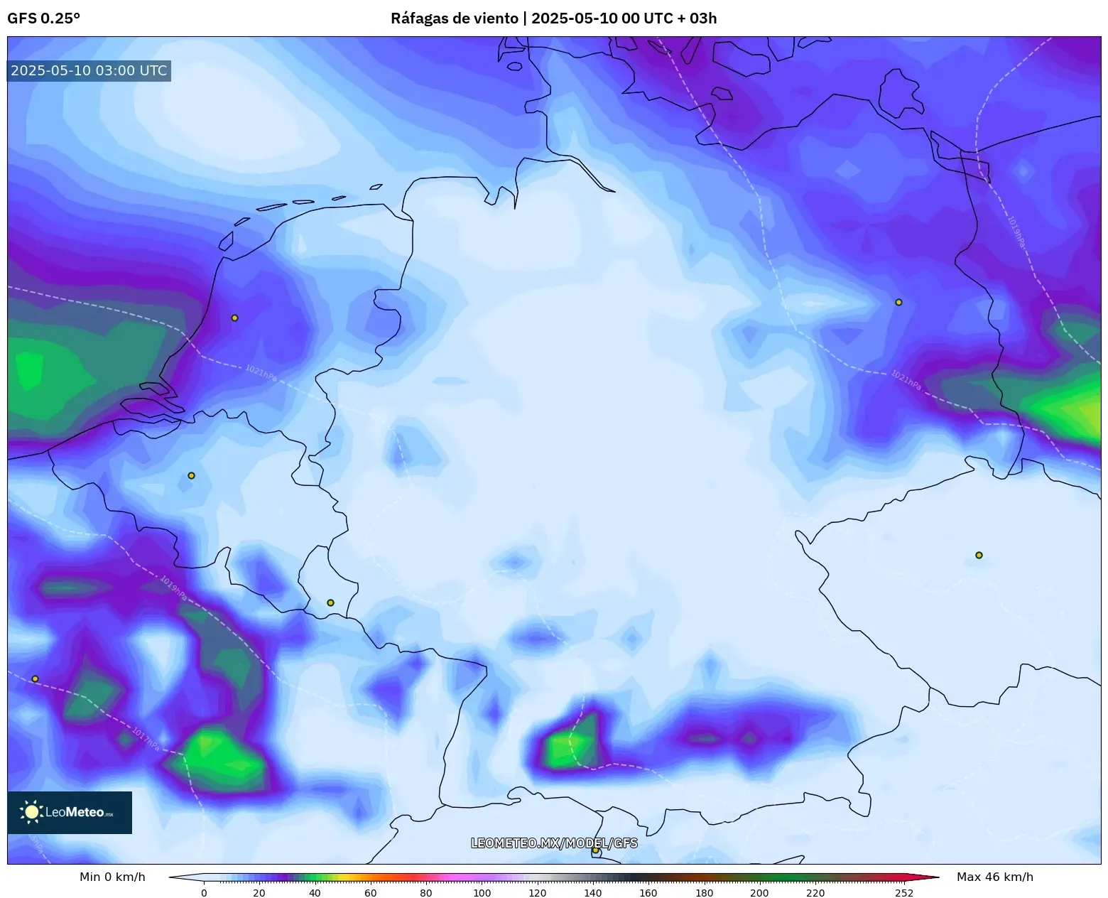 GFS - Alemania, Ráfagas de viento GFS - Alemania, Ráfagas de viento
