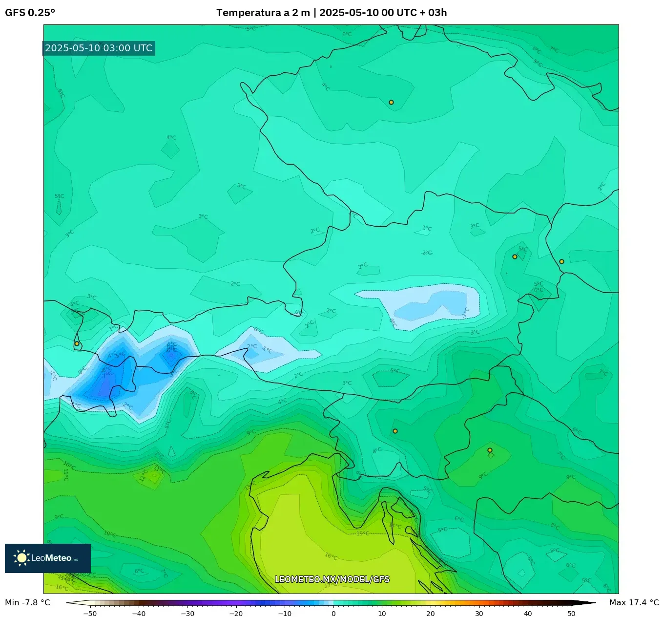 GFS - Austria, Temperatura a 2 m GFS - Austria, Temperatura a 2 m