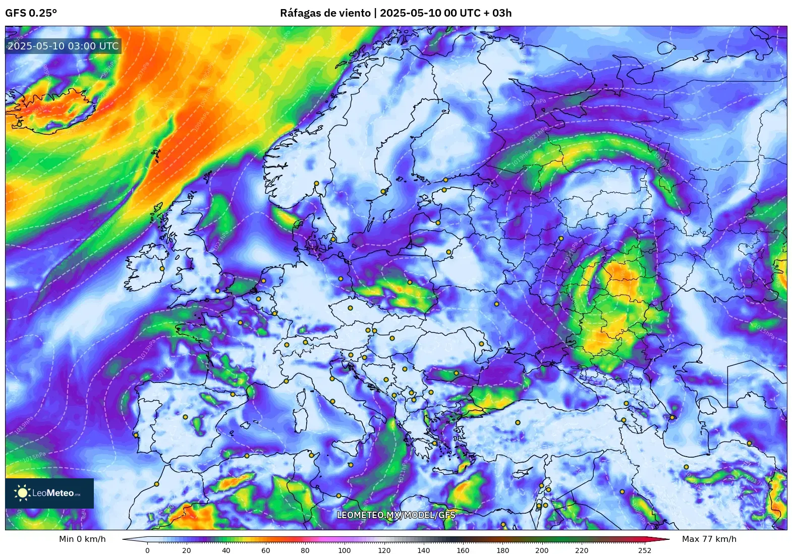 GFS - Europa, Ráfagas de viento