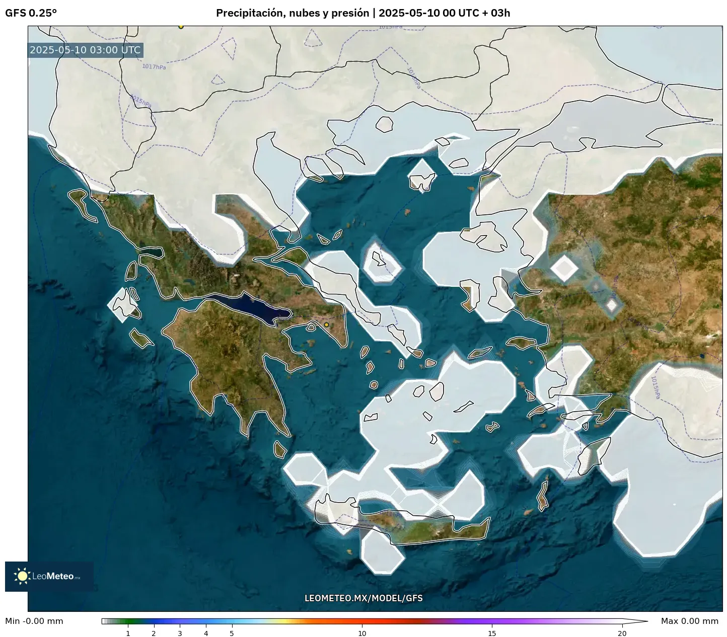 GFS - Grecia, Precipitación, nubes y presión GFS - Grecia, Precipitación, nubes y presión
