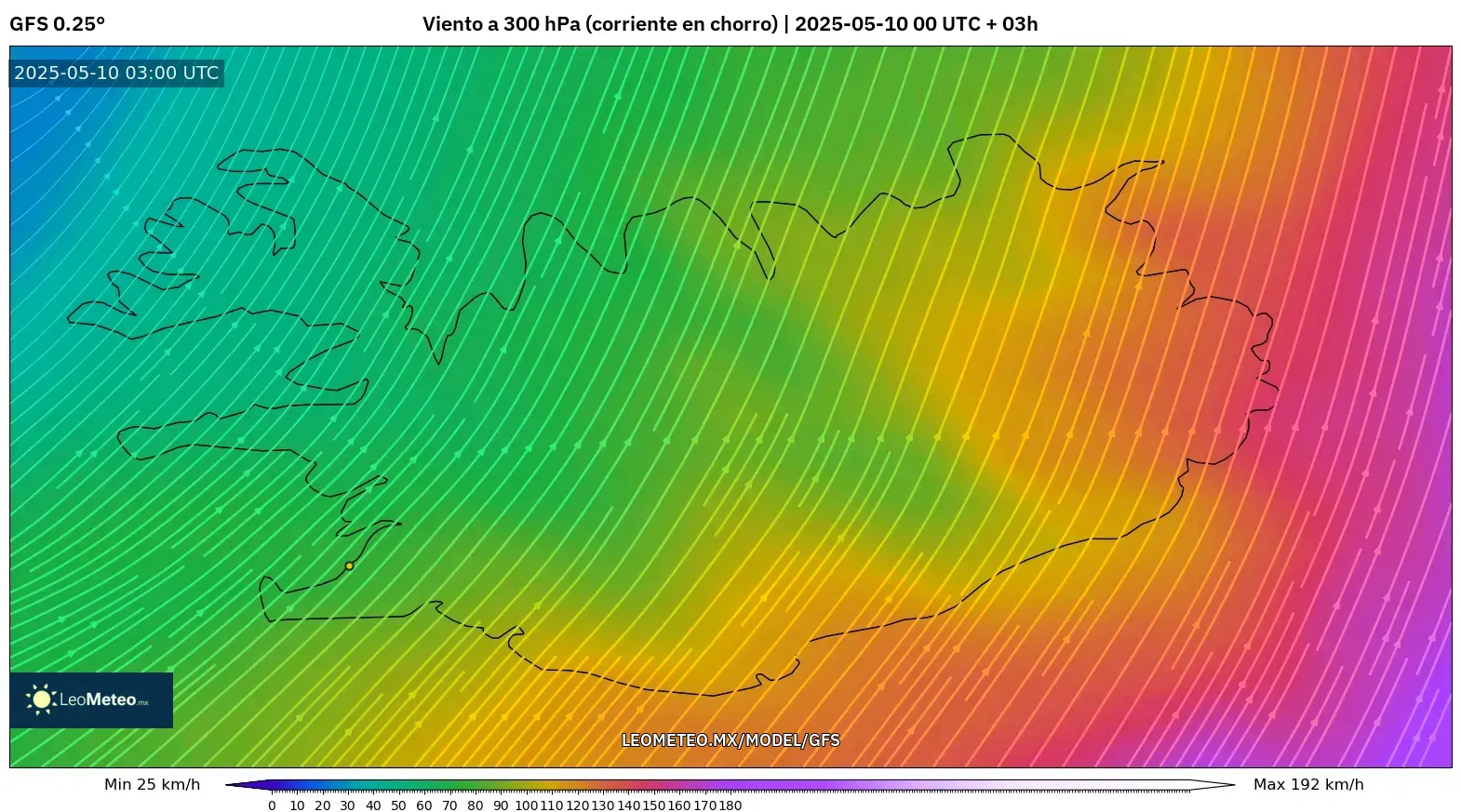 GFS - Islandia, Viento a 300 hPa (corriente en chorro) GFS - Islandia, Viento a 300 hPa (corriente en chorro)