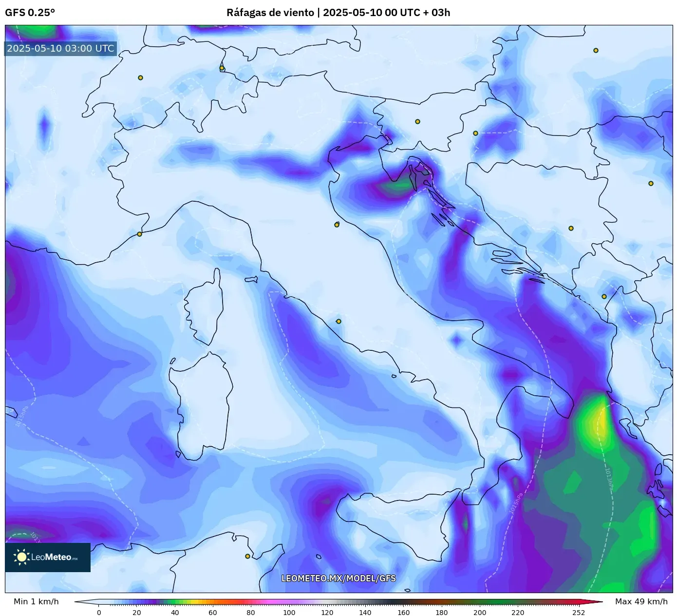 GFS - Italia, Ráfagas de viento GFS - Italia, Ráfagas de viento