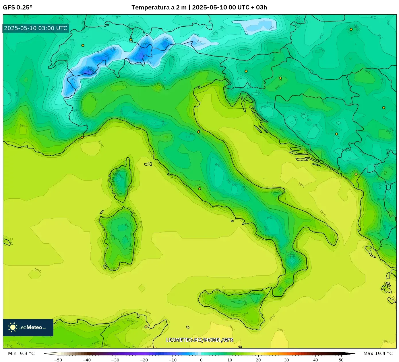 GFS - Italia, Temperatura a 2 m GFS - Italia, Temperatura a 2 m