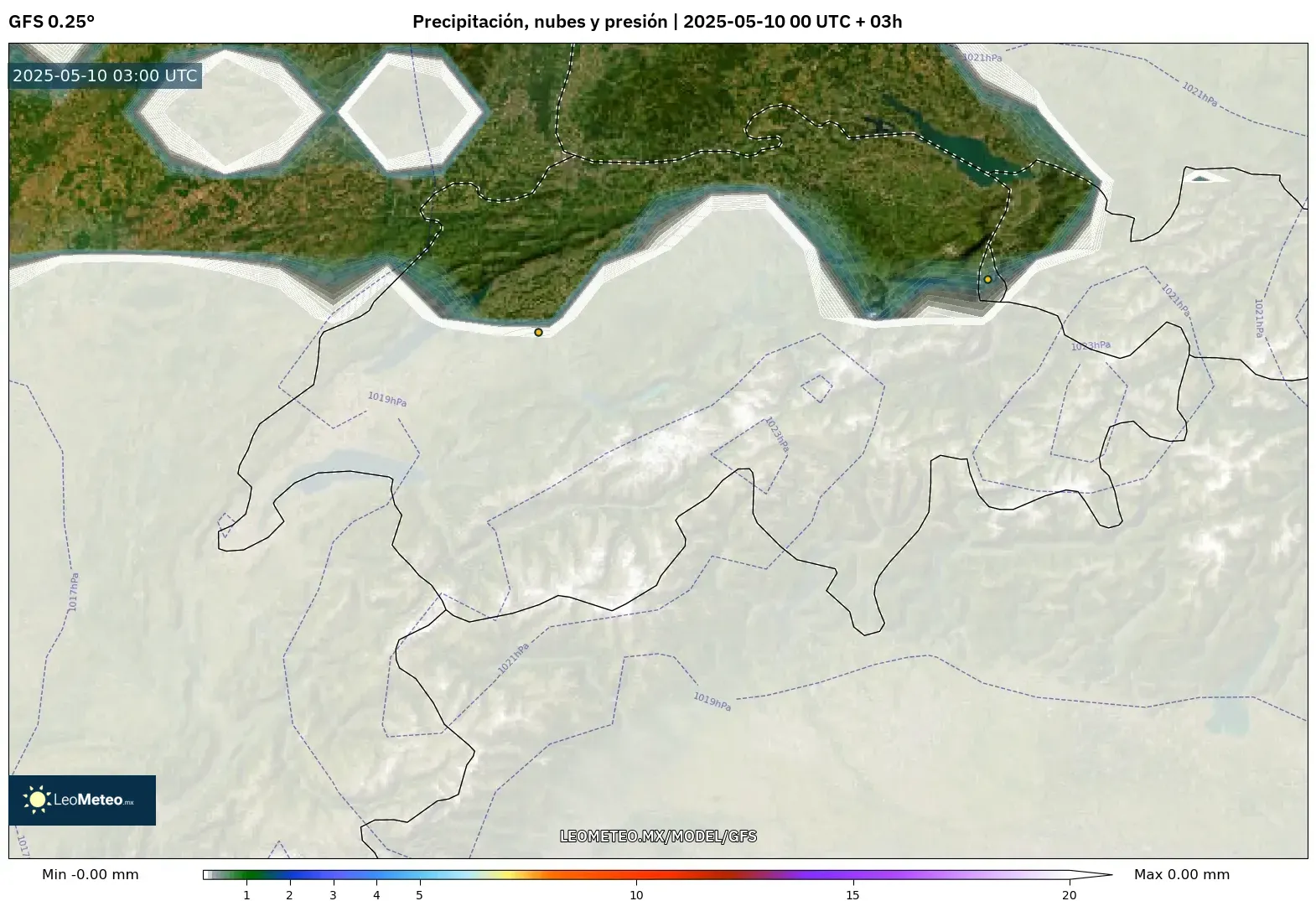 GFS - Suiza, Precipitación, nubes y presión GFS - Suiza, Precipitación, nubes y presión