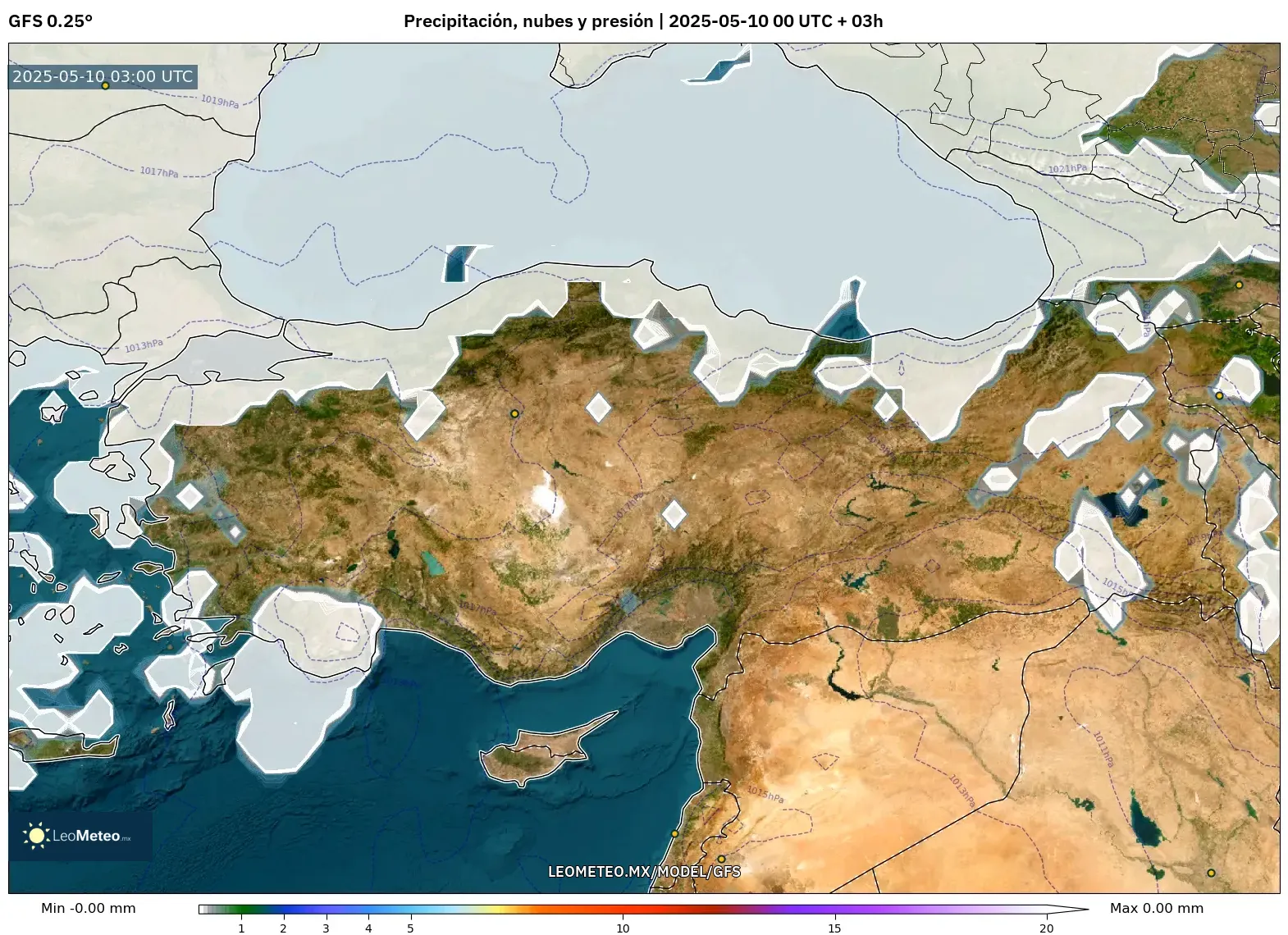 GFS - Turquía, Precipitación, nubes y presión GFS - Turquía, Precipitación, nubes y presión