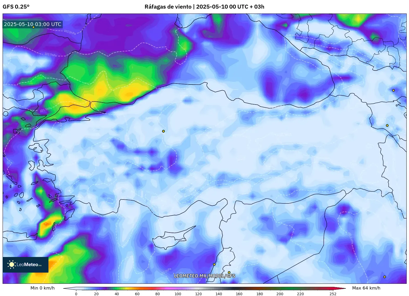 GFS - Turquía, Ráfagas de viento GFS - Turquía, Ráfagas de viento