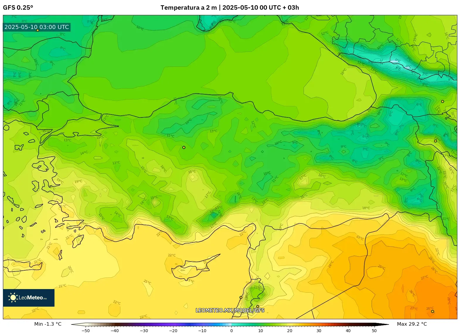 GFS - Turquía, Temperatura a 2 m GFS - Turquía, Temperatura a 2 m