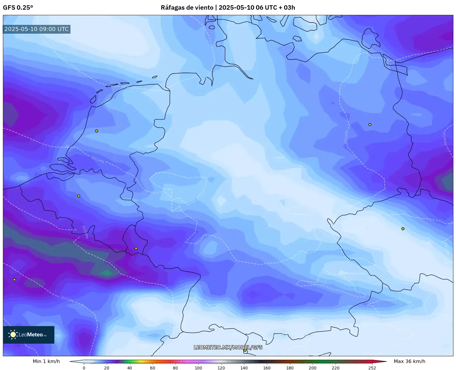 GFS - Alemania, Ráfagas de viento GFS - Alemania, Ráfagas de viento