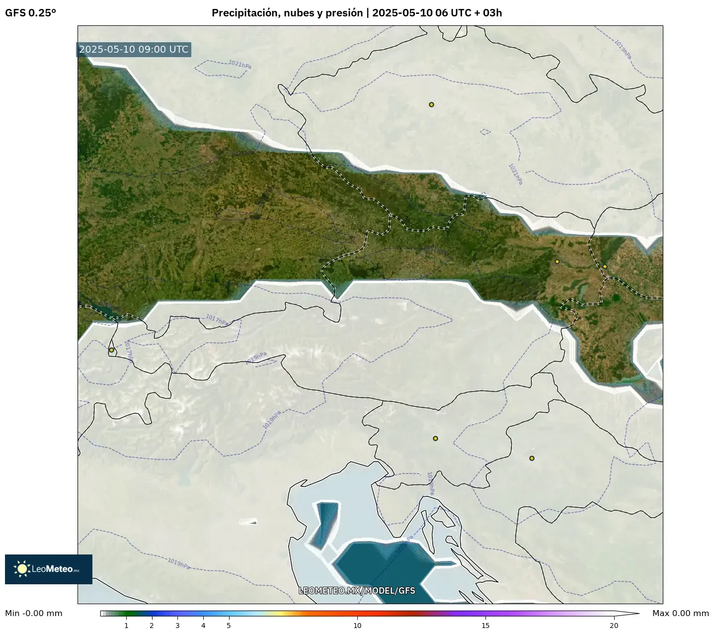 GFS - Austria, Precipitación, nubes y presión GFS - Austria, Precipitación, nubes y presión