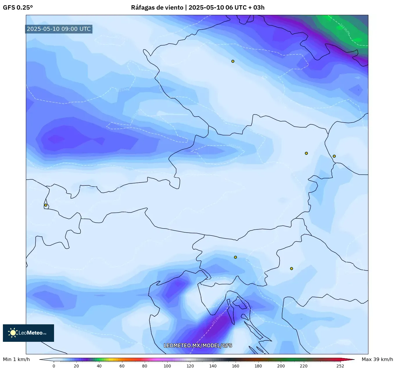 GFS - Austria, Ráfagas de viento GFS - Austria, Ráfagas de viento