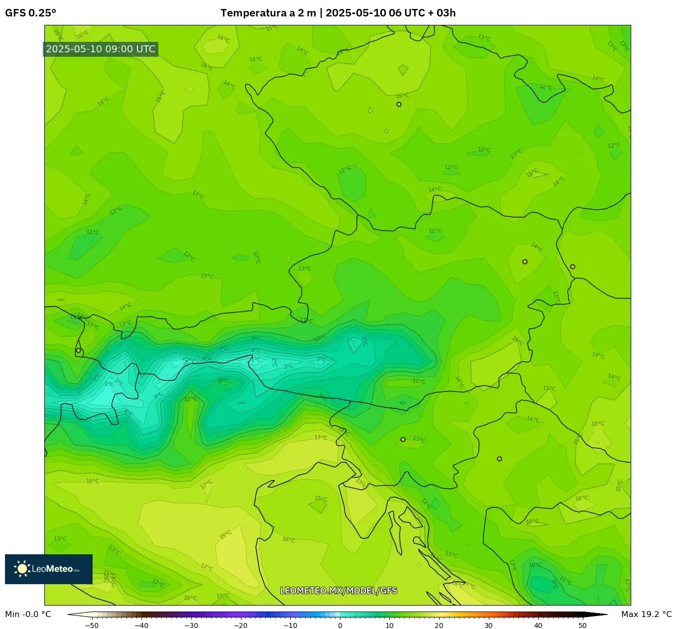 GFS - Austria, Temperatura a 2 m GFS - Austria, Temperatura a 2 m