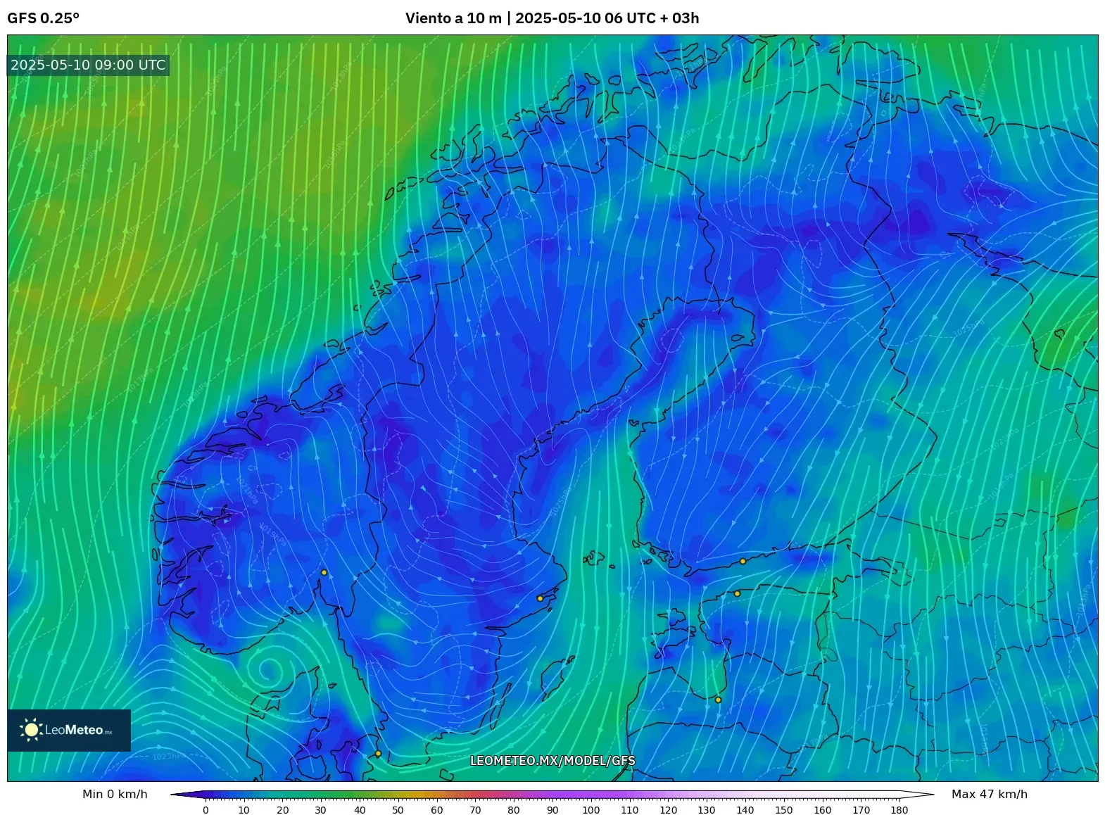 GFS - Escandinavia, Viento a 10 m GFS - Escandinavia, Viento a 10 m