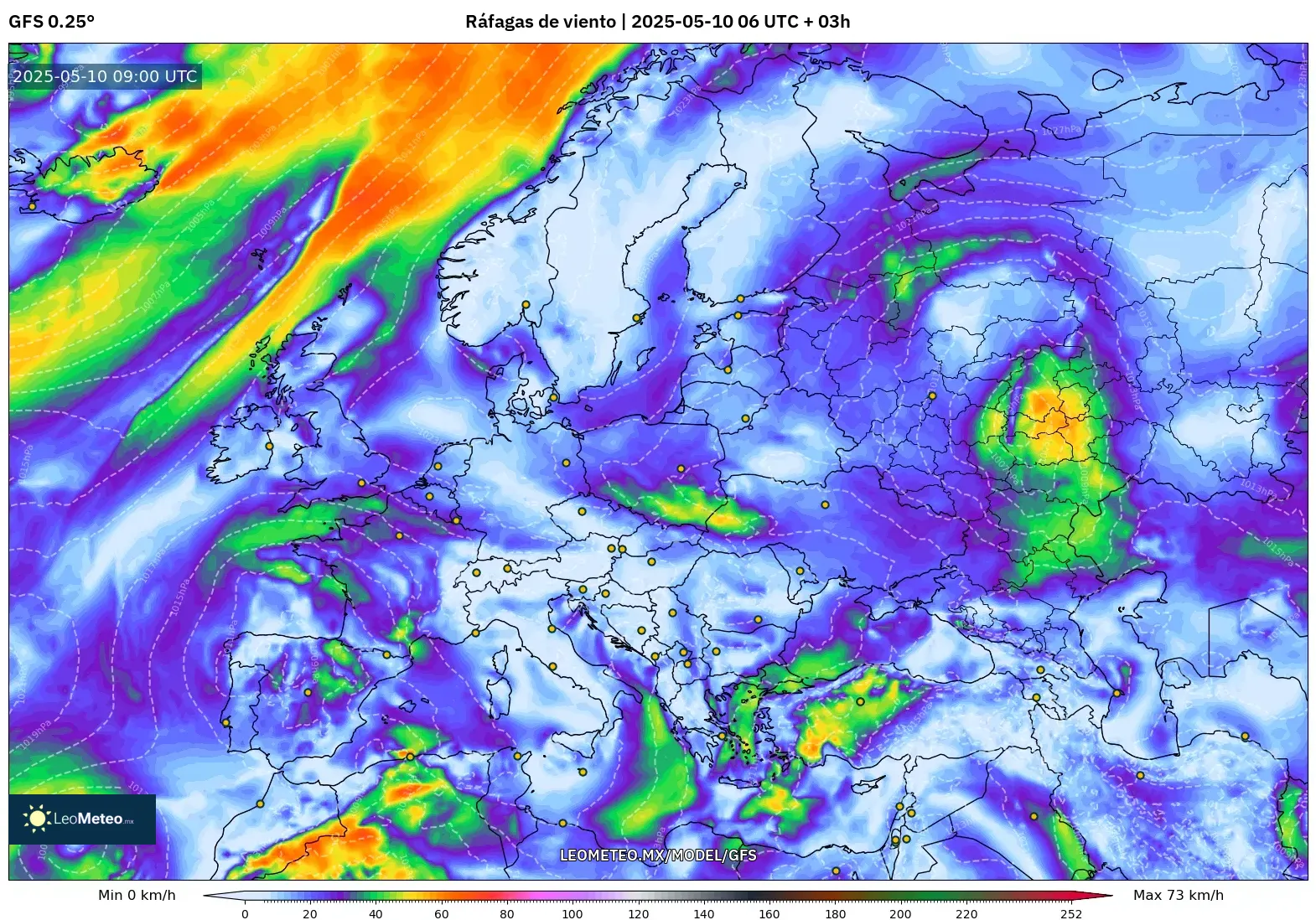 GFS - Europa, Ráfagas de viento