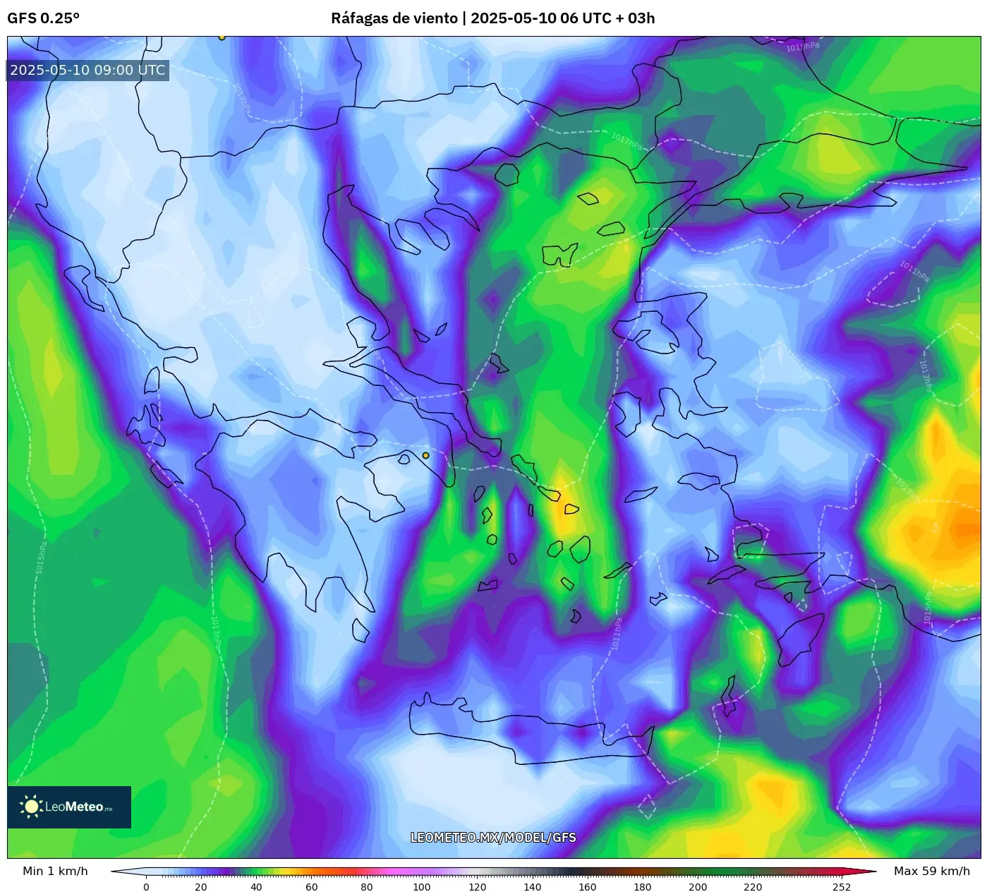 GFS - Grecia, Ráfagas de viento GFS - Grecia, Ráfagas de viento