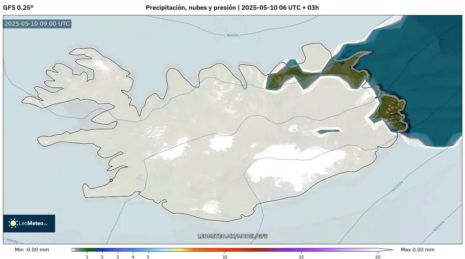 GFS - Islandia, Precipitación, nubes y presión GFS - Islandia, Precipitación, nubes y presión