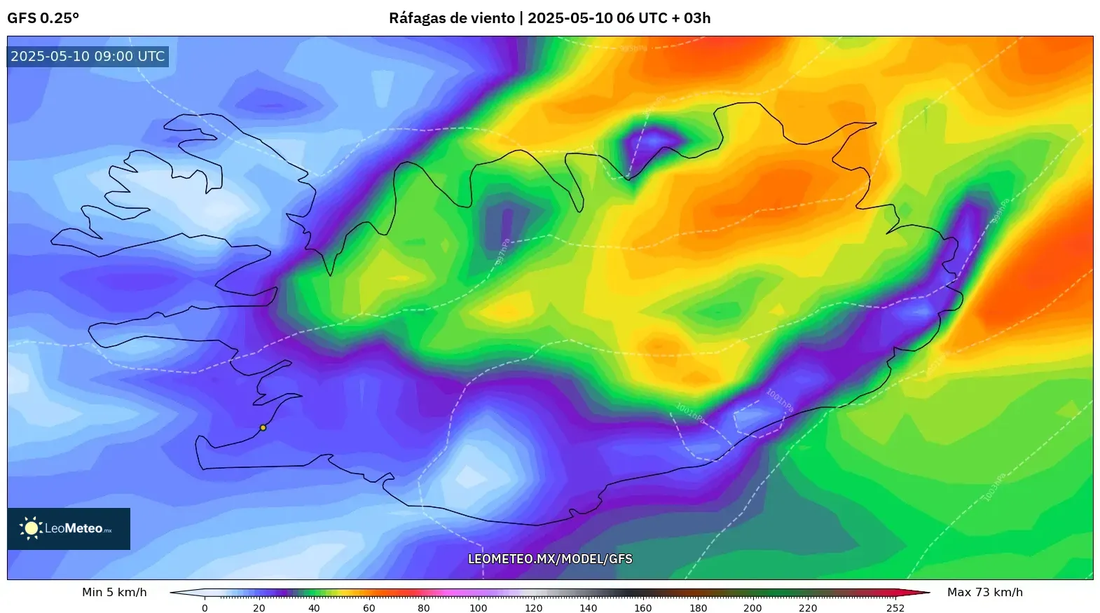 GFS - Islandia, Ráfagas de viento GFS - Islandia, Ráfagas de viento