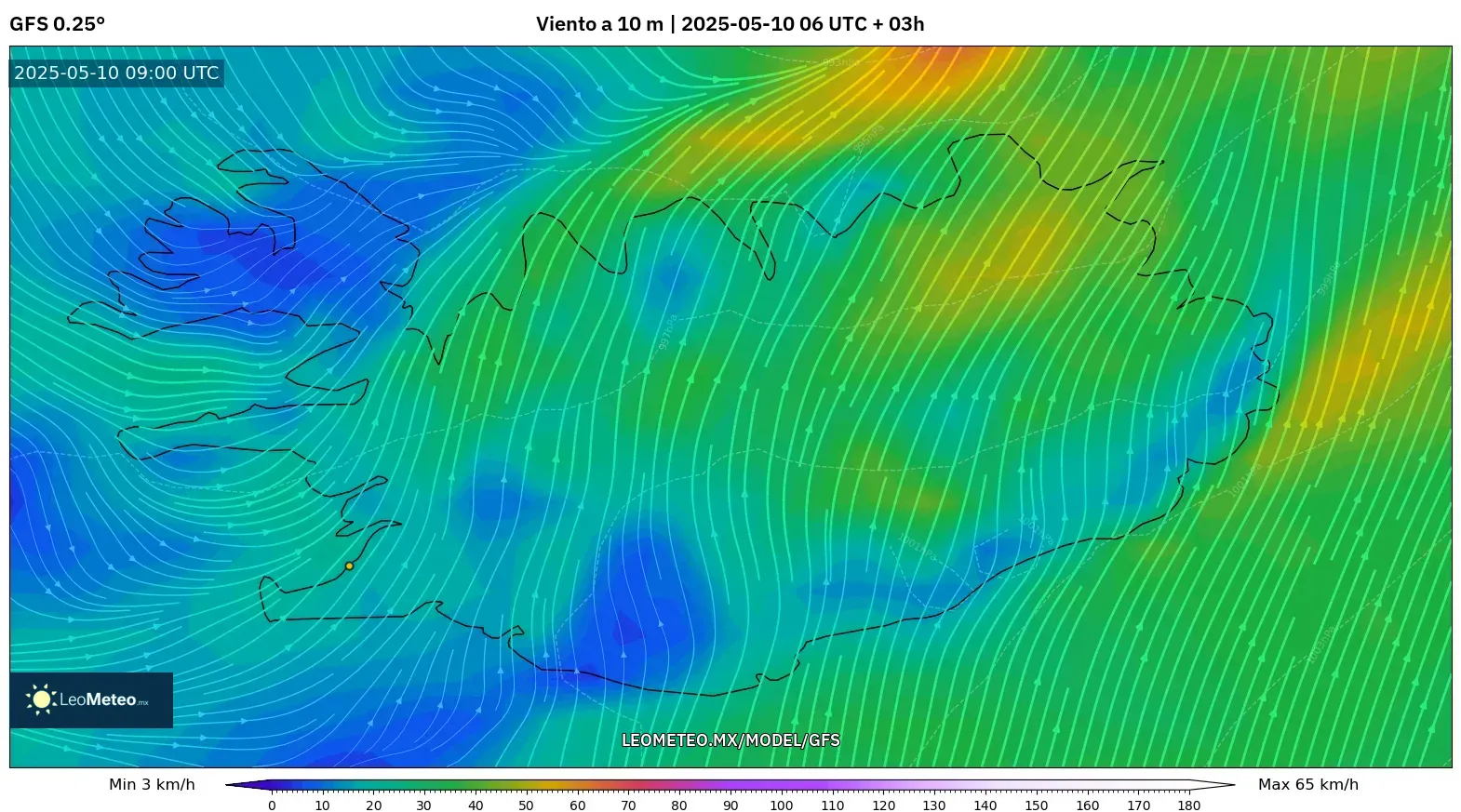 GFS - Islandia, Viento a 10 m GFS - Islandia, Viento a 10 m