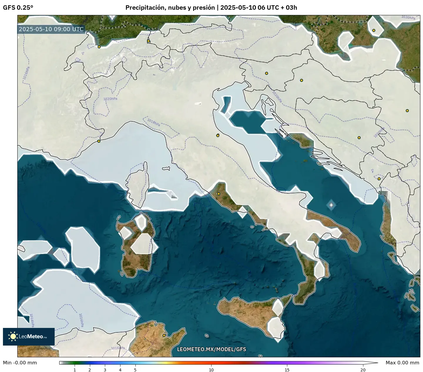 GFS - Italia, Precipitación, nubes y presión GFS - Italia, Precipitación, nubes y presión