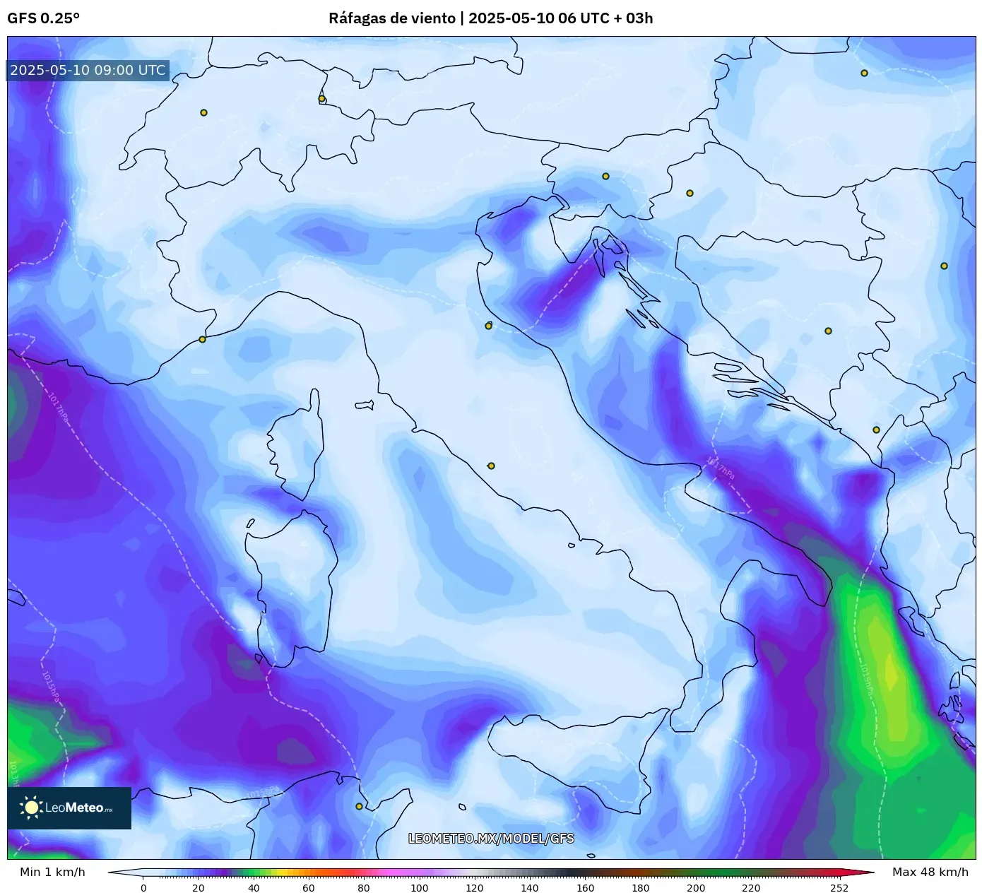 GFS - Italia, Ráfagas de viento GFS - Italia, Ráfagas de viento