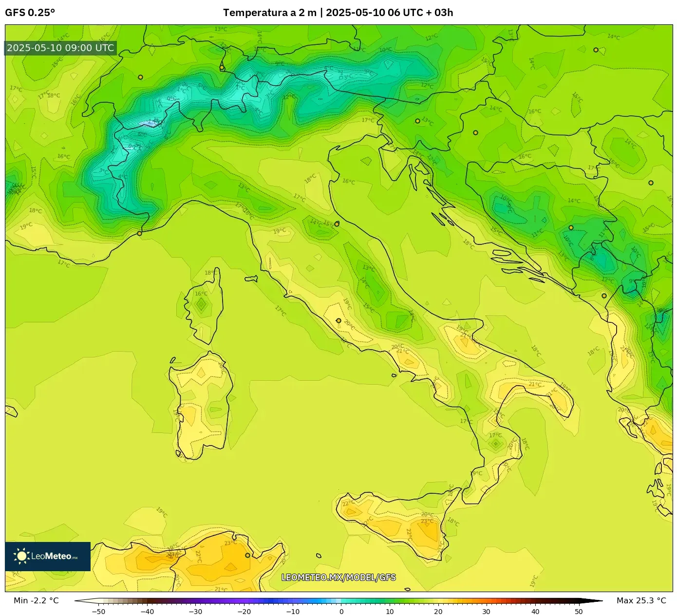GFS - Italia, Temperatura a 2 m GFS - Italia, Temperatura a 2 m
