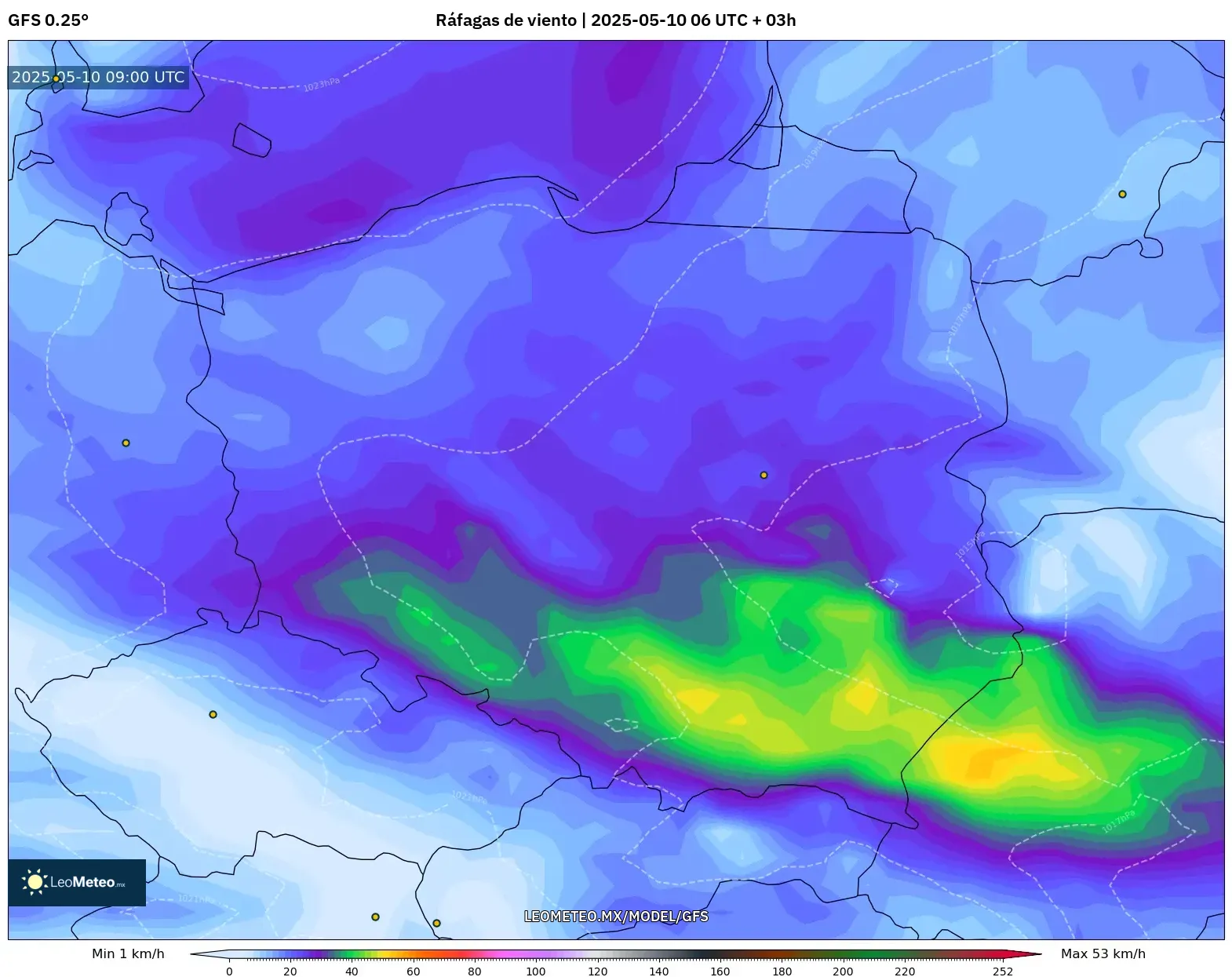 GFS - Polonia, Ráfagas de viento GFS - Polonia, Ráfagas de viento