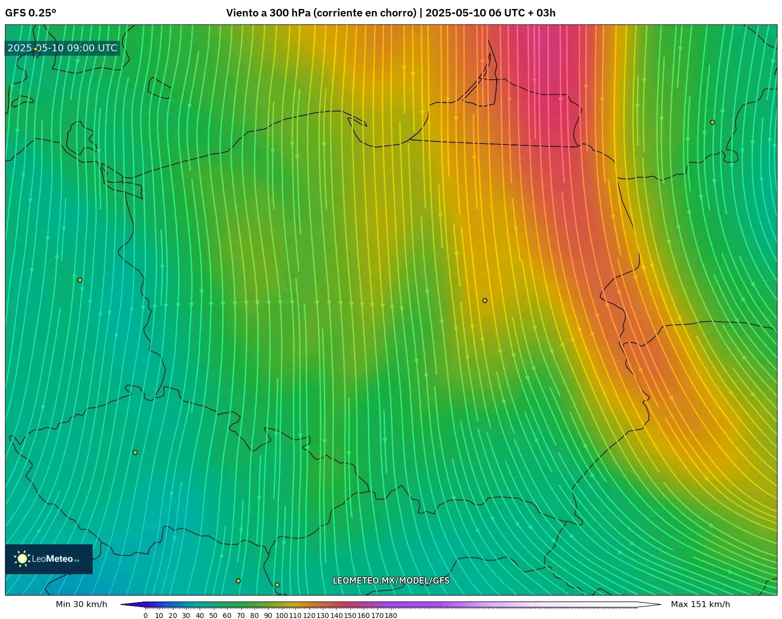 GFS - Polonia, Viento a 300 hPa (corriente en chorro) GFS - Polonia, Viento a 300 hPa (corriente en chorro)