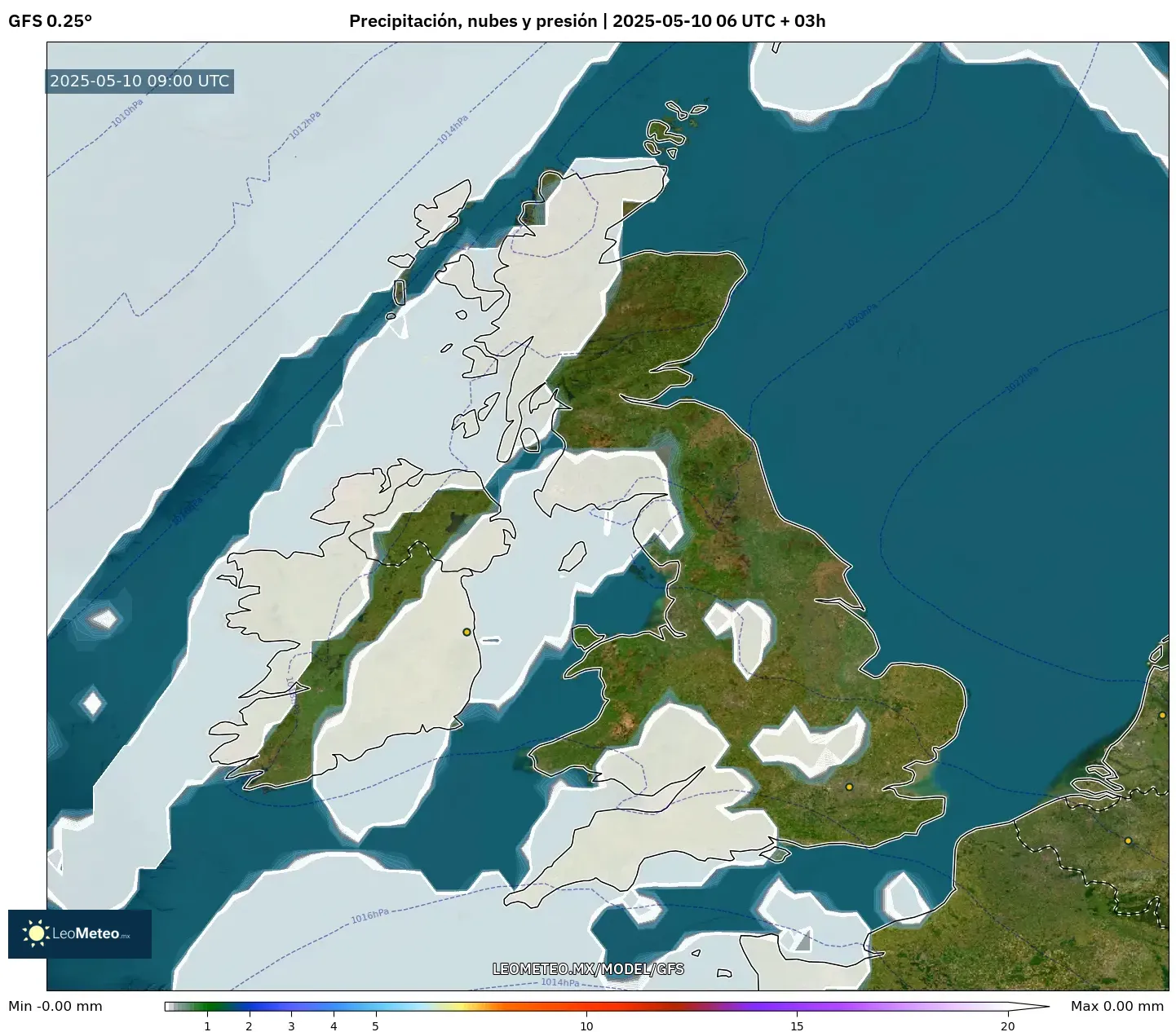 GFS - Reino Unido, Precipitación, nubes y presión GFS - Reino Unido, Precipitación, nubes y presión