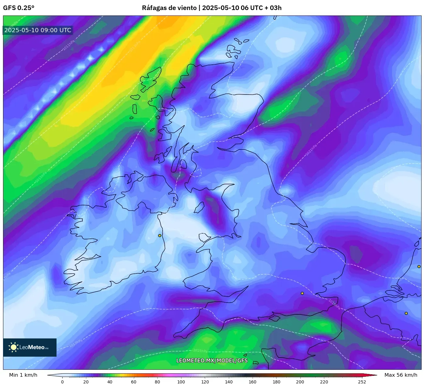 GFS - Reino Unido, Ráfagas de viento GFS - Reino Unido, Ráfagas de viento
