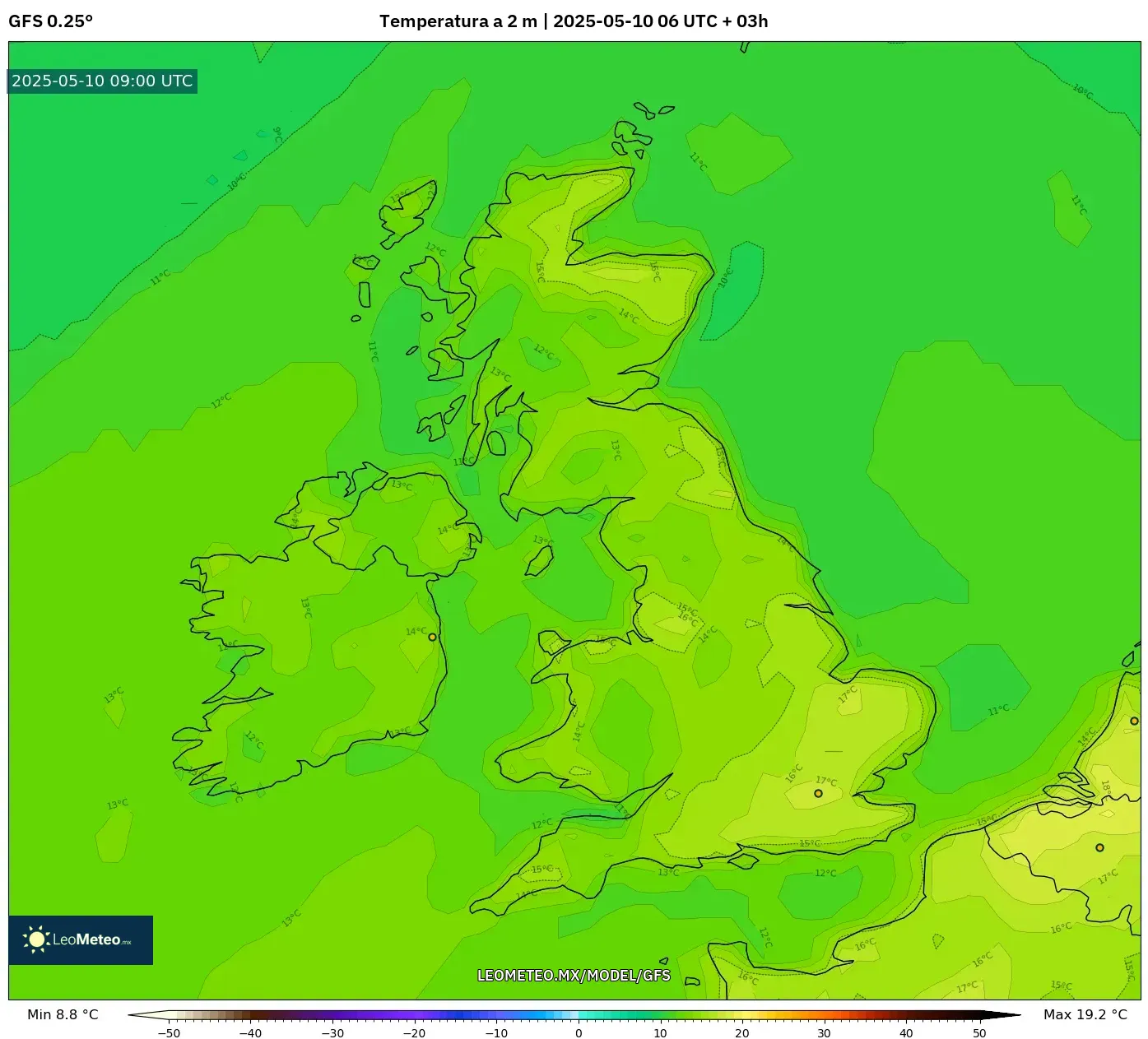 GFS - Reino Unido, Temperatura a 2 m GFS - Reino Unido, Temperatura a 2 m