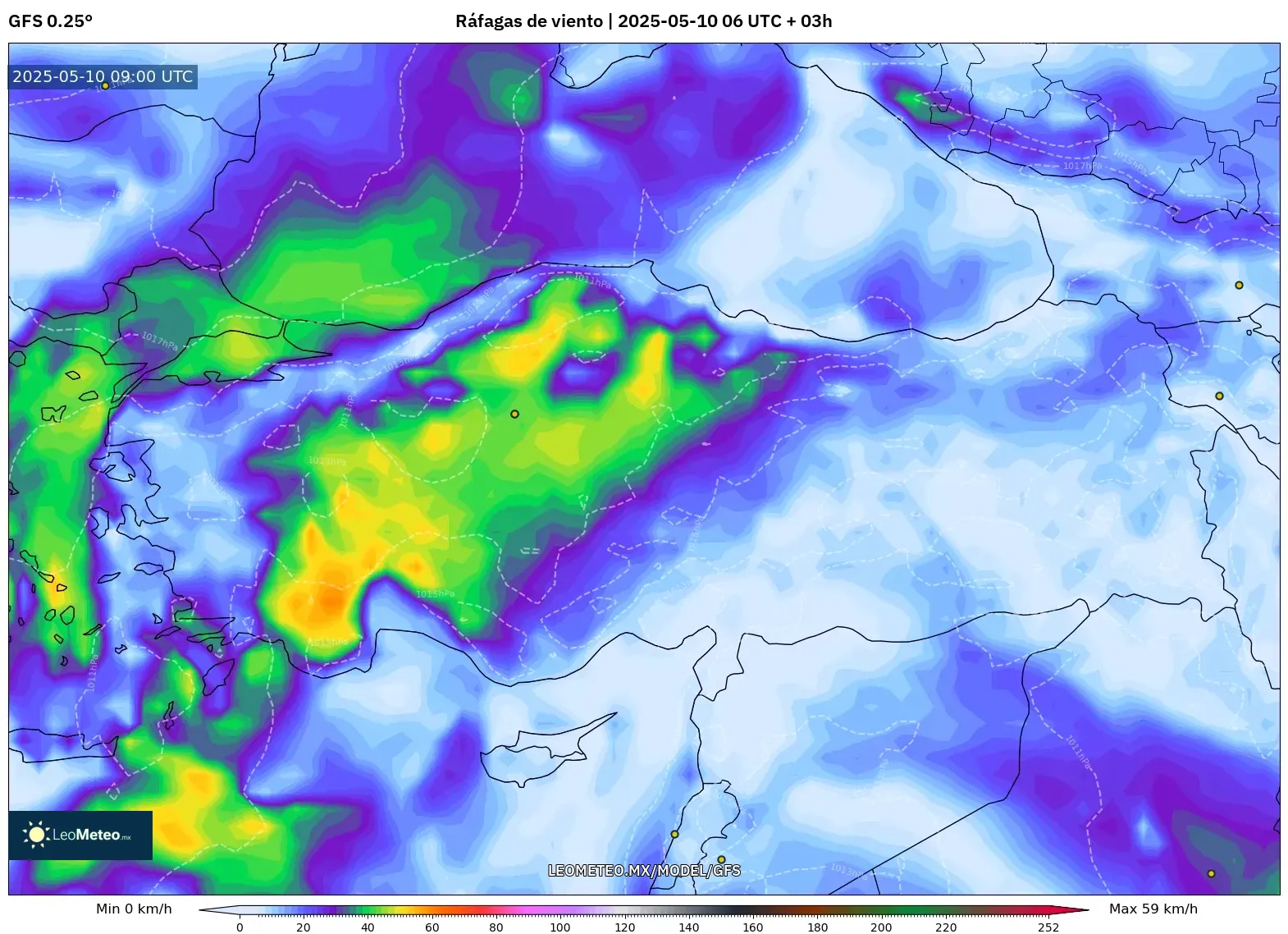 GFS - Turquía, Ráfagas de viento GFS - Turquía, Ráfagas de viento