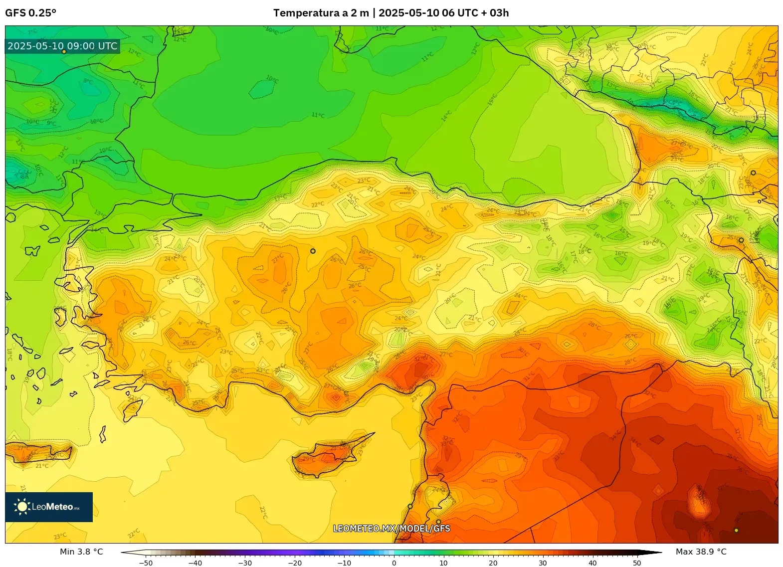 GFS - Turquía, Temperatura a 2 m GFS - Turquía, Temperatura a 2 m